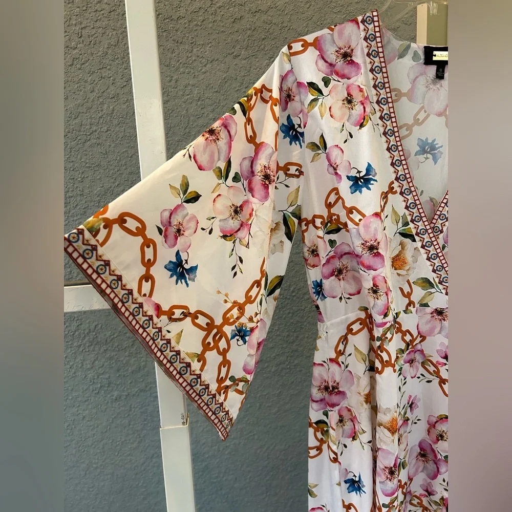 Alexia Admor Mixed Print Kimono Wrap Maxi Dress 8 *Missing Belt* Brunch Vacay - Picture 4 of 5